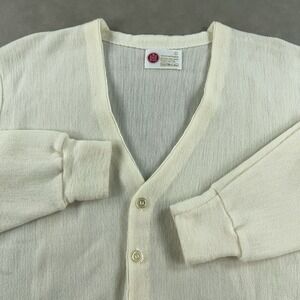 Vintage Sears‎ Kings Road Sweater Mens Large Cream White Acrylic Cardigan 70s